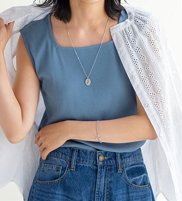 BELLUNA（ベルーナ）の「綿１００％抗菌防臭機能付リブタンクトップ（タンクトップ・キャミソール）」｜ブルー