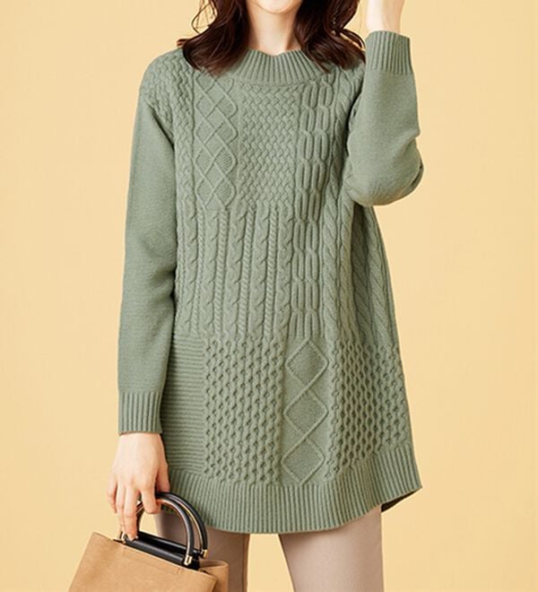 BELLUNA（ベルーナ）の「パッチワーク調ケーブルニットチュニック（チュニック）」｜詳細画像