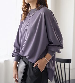 BELLUNA（ベルーナ）の「Ｔシャツ感覚なのにきちんとブラウス見え！カットジョーゼットプルオーバー（カットソー）」｜パープルグレー