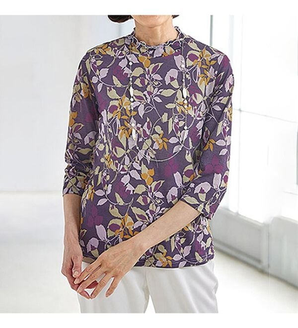 BELLUNA（ベルーナ）の「楊柳素材プリントハイネックプルオーバー（カットソー）」｜詳細画像