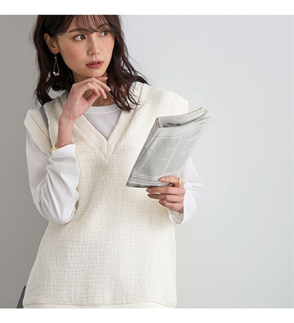 BELLUNA（ベルーナ）の「ツイード調素材Ｖネックデザインベスト（ベスト）」｜詳細画像