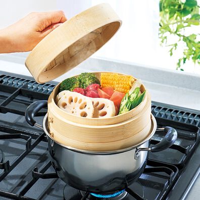 「せいろ・ガラスフタ付！ステンレス鍋セット（調理器具）」