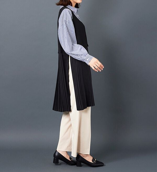 BELLUNA（ベルーナ）の「【Ｌａｇｒｉｌｕａ】異素材切替プリーツロングベスト（ジレ）」｜詳細画像