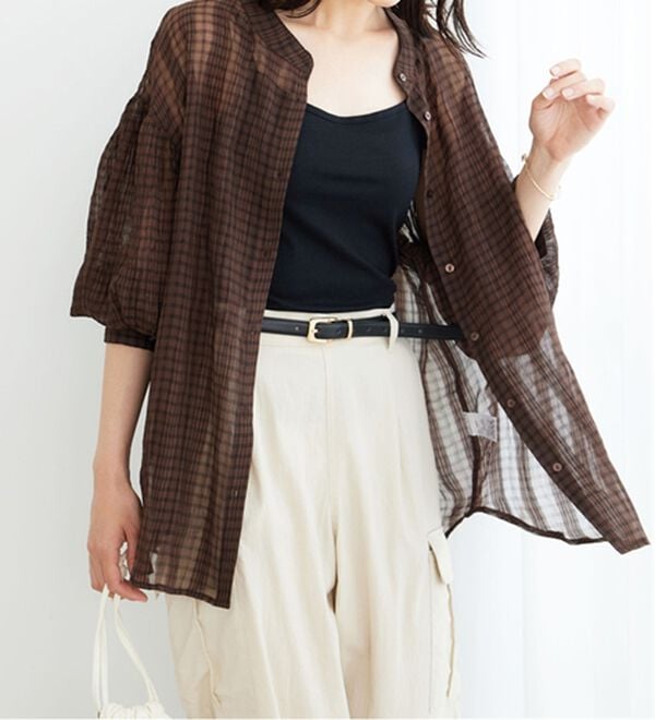 BELLUNA（ベルーナ）の「シアーチェック素材シャツチュニック（チュニック）」｜詳細画像