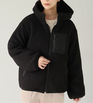 A HAPPY MARILYN（アハッピーマリリン）の「【Ｌ～８Ｌ】中綿入りボアフードブルゾン（ブルゾン）」｜ブラック