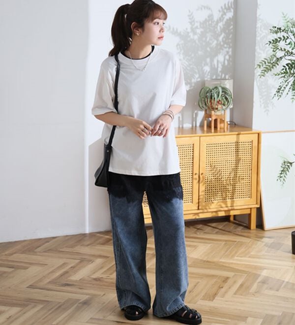 A HAPPY MARILYN（アハッピーマリリン）の「【Ｌ～８Ｌ】ＵＳＡコットン１００％ベーシックＴシャツ（Tシャツ）」｜詳細画像