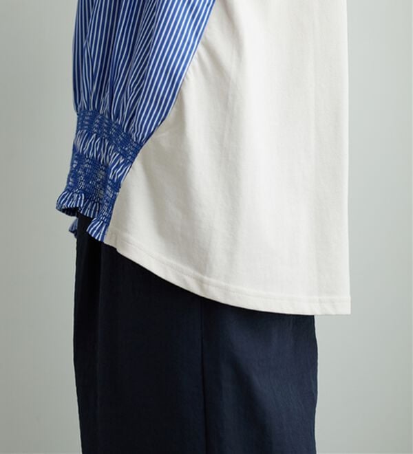 BELLUNA（ベルーナ）の「【ひんやり接触冷感】シャーリング使い異素材切替プルオーバー（カットソー）」｜詳細画像