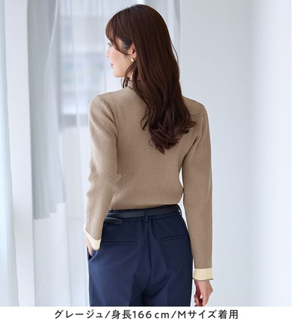 alotta（アロッタ）の「パチパチしにくい！洗える袖シアー切替ニットプルオーバー（ニット・セーター）」｜詳細画像