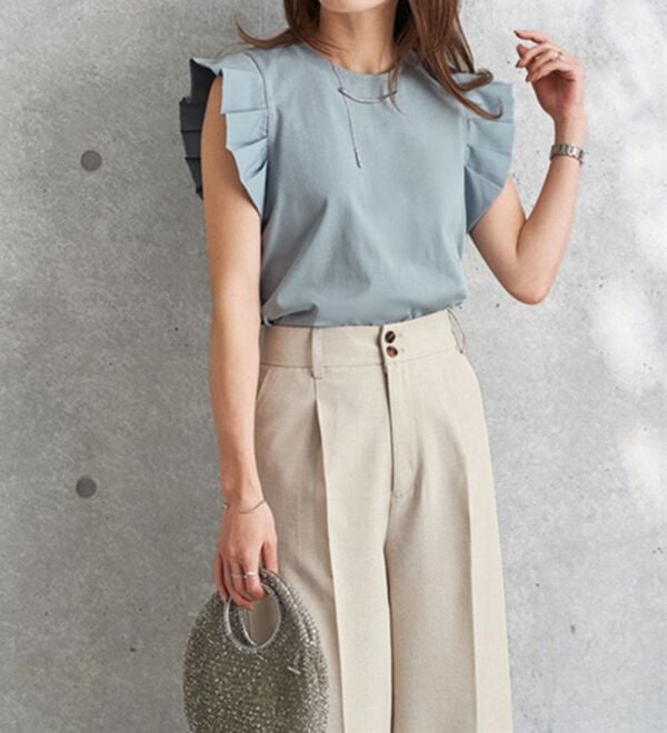 BELLUNA（ベルーナ）の「フリル袖異素材切替ブラウス（ブラウス）」｜詳細画像