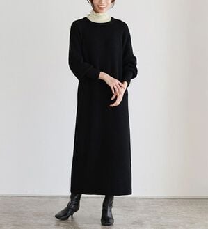 Pierrot（ピエロ）の「【Pierrot限定サイズ】パフスリーブロングニットワンピース（ニットワンピース）」｜ブラック