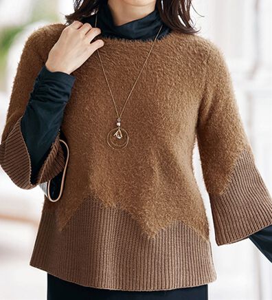 BELLUNA（ベルーナ）の「ふんわりシャギー切替デザインセーター（ニット・セーター）」