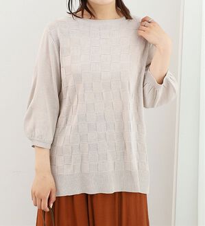 BELLUNA（ベルーナ）の「格子柄ニットプルオーバー（ニット・セーター）」｜アイボリー