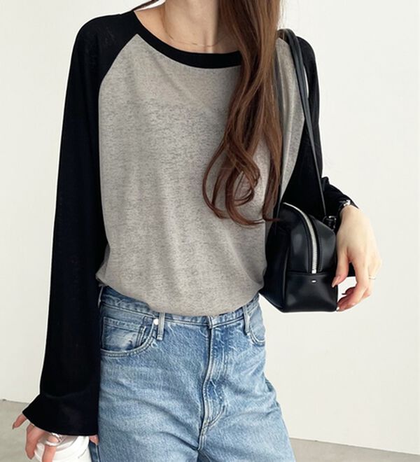GeeRA（ジーラ）の「ラグラン切替配色スラブシアーカットソー（カットソー）」｜詳細画像