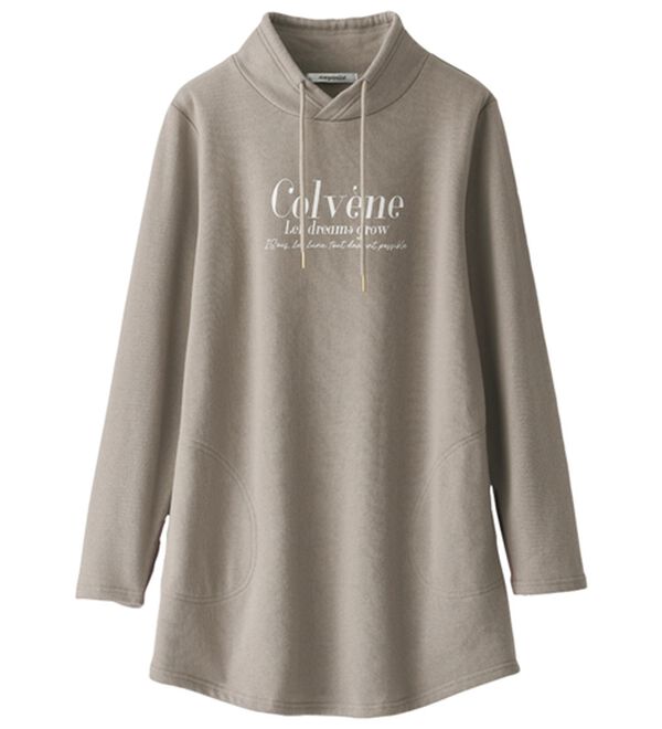 BELLUNA（ベルーナ）の「衿デザイン裏起毛ロゴチュニック（チュニック）」｜モカ