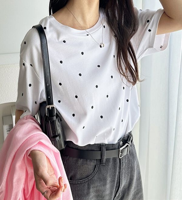 GeeRA（ジーラ）の「綿１００％ドット刺しゅうシルケットＴシャツ（Tシャツ）」｜詳細画像