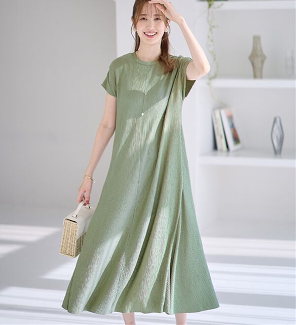 alotta（アロッタ）の「【４つの機能付】ひんやり楽ちん快適！フレアーワンピース（カットソーワンピース）」｜ミント