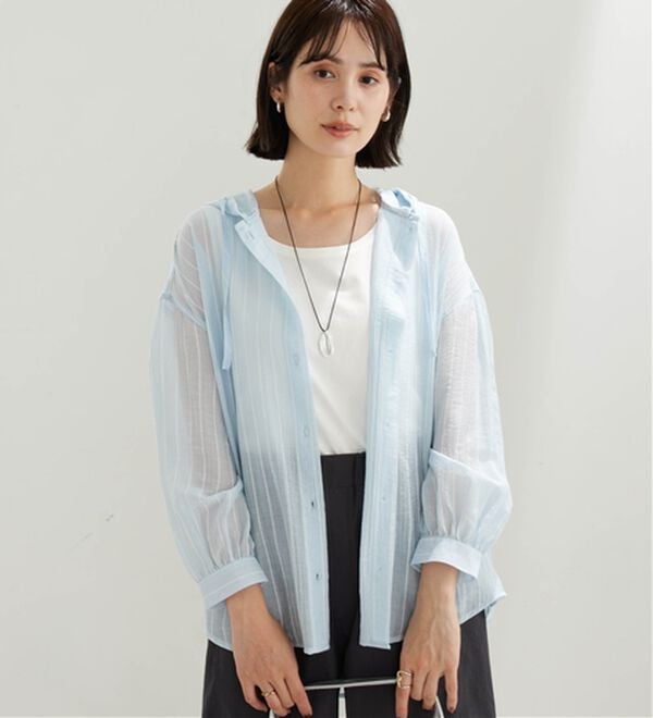 BELLUNA（ベルーナ）の「シアー素材フードデザインシャツジャケット（シャツ）」｜詳細画像