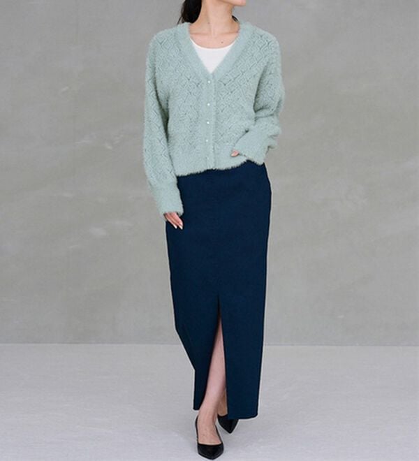 RANAN（ラナン）の「パール調ボタン付フェザーニットカーディガン（ニットカーディガン）」｜詳細画像