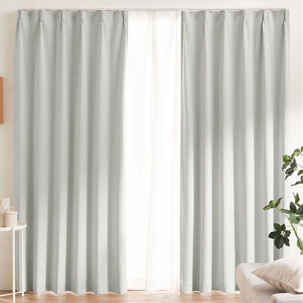 iellio（イエリオ）の「【８日間限定価格】１００％遮光＆防音＆断熱保温ＵＶ見えにくいレース付カーテンセット＜４枚組・遮光１級・無地・洗える・形状記（ドレープカーテン）」｜杢アイスグレー