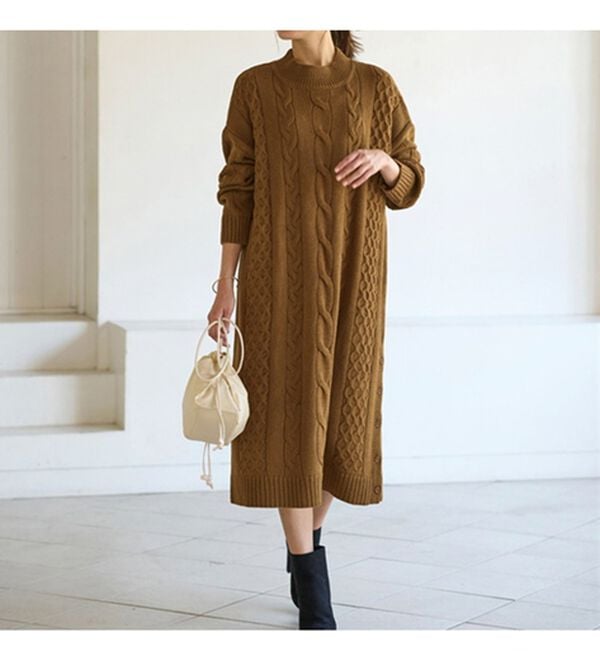 BELLUNA（ベルーナ）の「ケーブル柄ロング丈ニットワンピース（ニットワンピース）」｜詳細画像