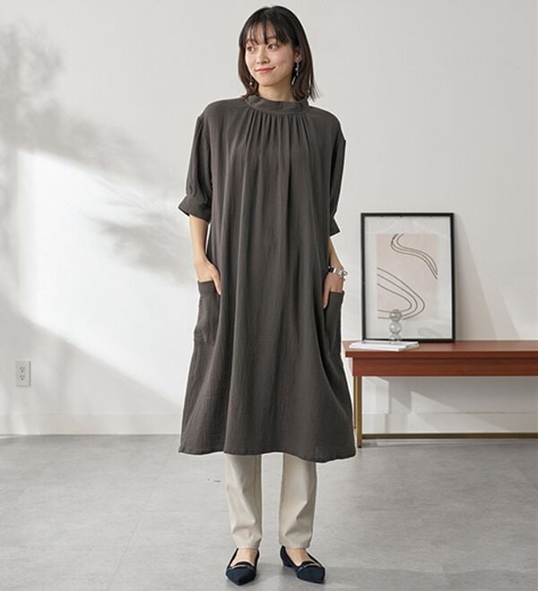 BELLUNA（ベルーナ）の「《ＨｕｇＲｅａｍコットン》ダブルガーゼゆったりワンピース（チュニックワンピース）」｜詳細画像