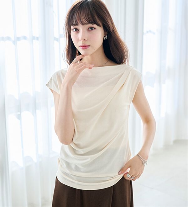 RANAN（ラナン）の「タックドレープフレンチスリーブＴ（Tシャツ）」｜詳細画像