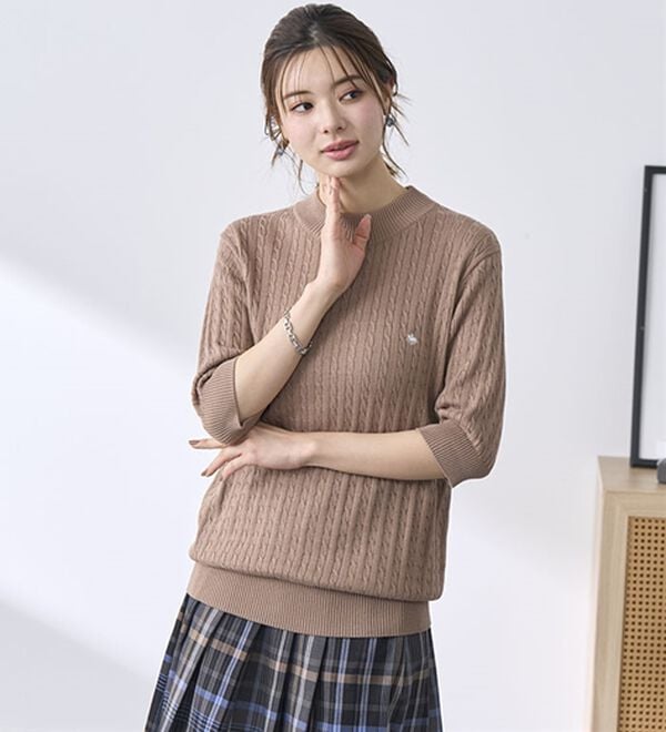 BELLUNA（ベルーナ）の「【ＰＯＬＯ　ＢＣＳ】ケーブル５分袖セーター（ニット・セーター）」｜詳細画像