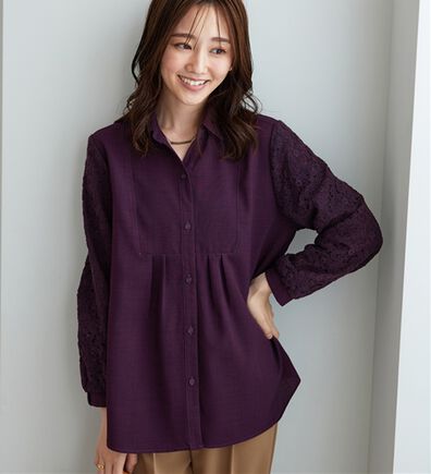 BELLUNA（ベルーナ）の「麻調素材袖レースブラウス（ブラウス）」