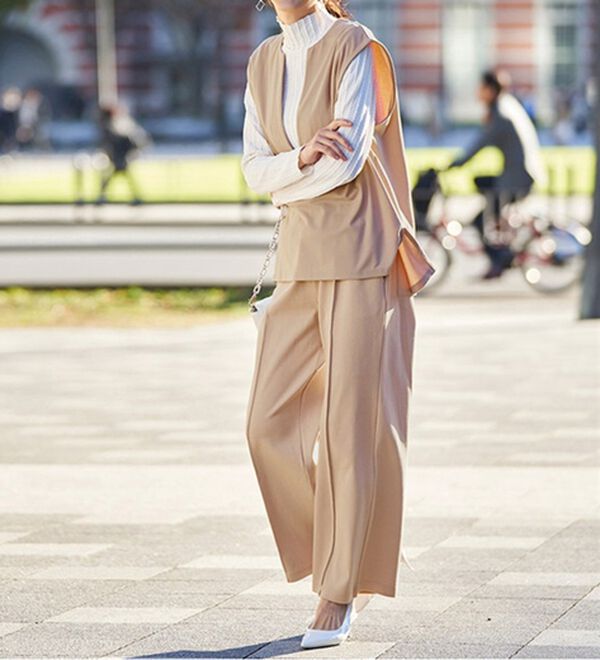 RANAN（ラナン）の「きれい見えピンタックカットソーワイドパンツ＜毛玉になりにくい＞【セットアップ対応】（ワイドパンツ・ガウチョ）」｜詳細画像