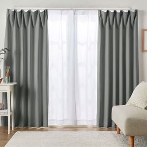 iellio（イエリオ）の「１・２級遮光＆断熱保温＆ＵＶ見えにくいレース付カーテンセット＜４枚組・遮光１級・洗える・無地・レースカーテン・新生活＞（ドレープカーテン）」｜ダークグレー