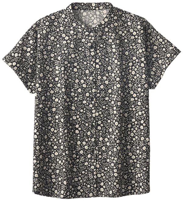 BELLUNA（ベルーナ）の「さらっと爽快！ポコポコサッカーブラウス（ブラウス）」｜黒系花柄