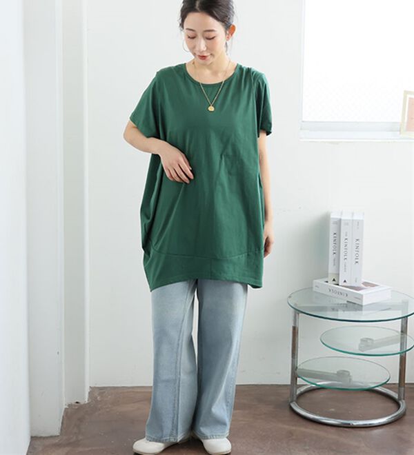 A HAPPY MARILYN（アハッピーマリリン）の「【Ｍ～８Ｌ】長袖・七分袖・半袖 コクーン シルエット チュニック（チュニック）」｜詳細画像