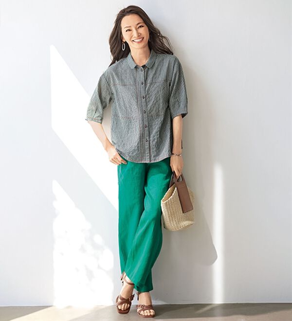 BELLUNA（ベルーナ）の「柔らか麻１００％イージーワイドパンツ（ワイドパンツ・ガウチョ）」｜詳細画像