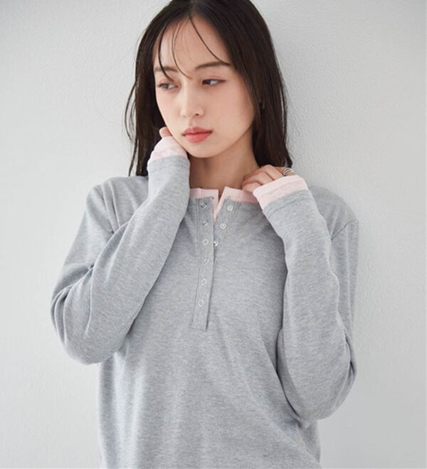 レイヤードヘンリーネックリブTシャツ - ベルーナ【公式】