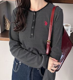 GeeRA（ジーラ）の「【U.S.POLOASSN】ワッフルヘンリーネックカットソー（カットソー）」｜ブラック