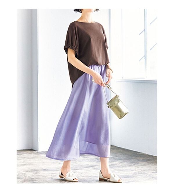 VINNO（ヴィノ）の「超長綿１００％袖口ギャザートップス（カットソー）」｜詳細画像