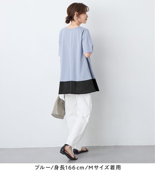 Viola e Viola（ヴィオラ エ ヴィオラ）の「【接触冷感】なめらか上品カットソー配色切替Ａラインチュニック（チュニック）」｜詳細画像