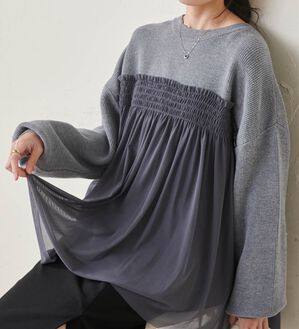 RANAN（ラナン）の「洗える！ビスチェ風チュールドッキングニット＜ムースタッチライト＞（ニット・セーター）」｜詳細画像