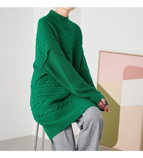 RANAN（ラナン）の「レイヤード風編地柄ロング丈ニット（チュニック）」｜詳細画像