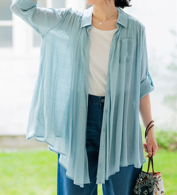 BELLUNA（ベルーナ）の「スラブ素材ドレープシャツチュニック（チュニック）」｜詳細画像