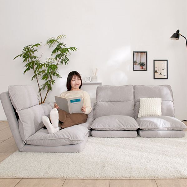 iellio（イエリオ）の「リクライニングフロアコーナーソファ＜ローソファ・ハイバック・リクライニングソファ・２人掛け・３人掛け・引っ越し・新生活＞（ソファ）」｜ハニカムグレー