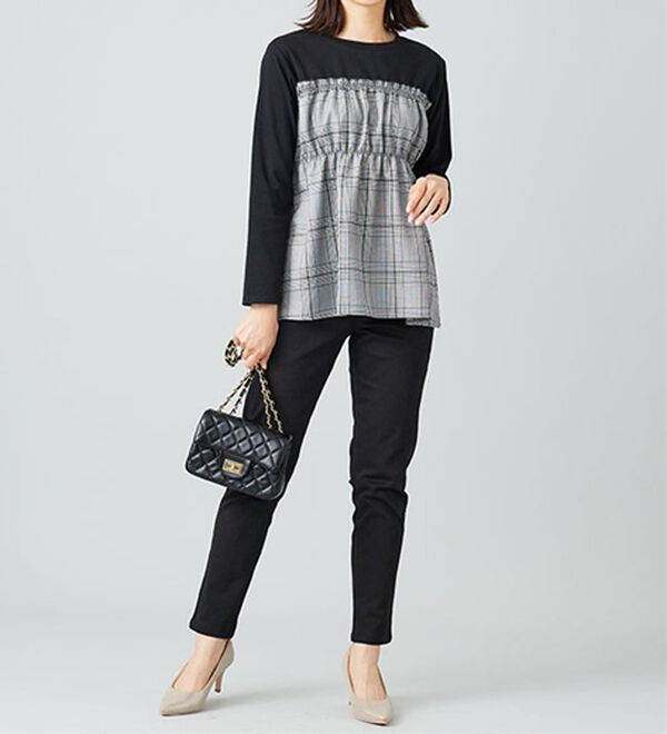 BELLUNA（ベルーナ）の「チェック柄ビスチェドッキングプルオーバー（カットソー）」｜詳細画像