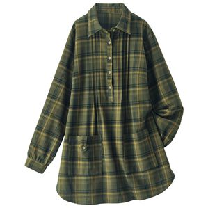 BELLUNA（ベルーナ）の「綿１００％起毛チェック柄かっぽうシャツ（シャツ）」｜茶系チェック