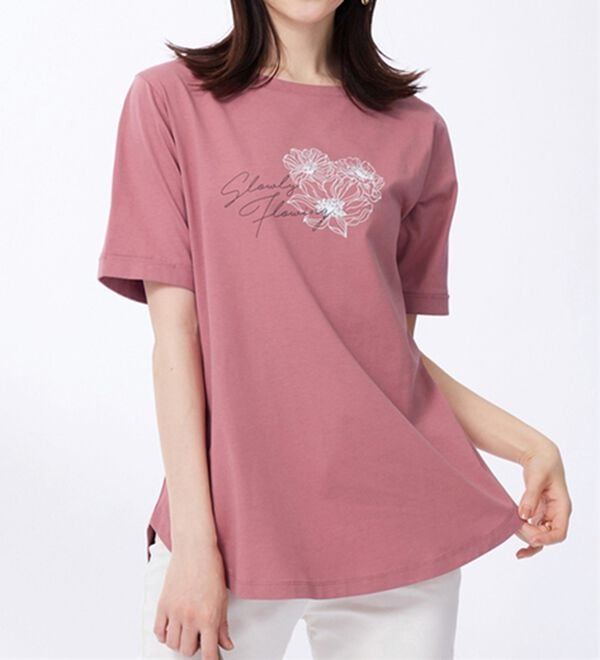 BELLUNA（ベルーナ）の「ヒンヤリ！着映えプリントプルオーバー（カットソー）」｜ピンク