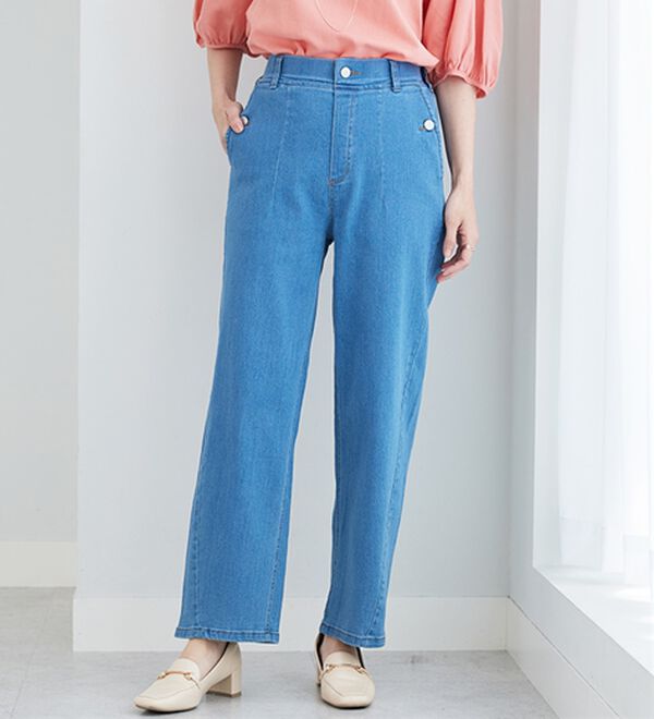 BELLUNA（ベルーナ）の「バルーンシルエットデニムパンツ（ワイドパンツ・ガウチョ）」｜ブルー