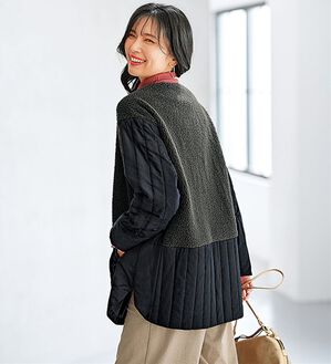 BELLUNA（ベルーナ）の「ボア切替キルトデザインミドル丈コート（ハーフコート）」｜黒