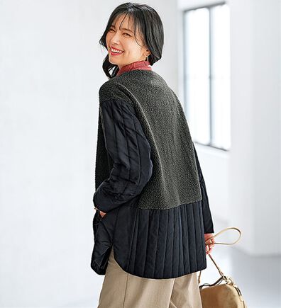 BELLUNA（ベルーナ）の「ボア切替キルトデザインミドル丈コート（ハーフコート）」