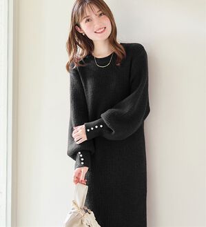 alotta（アロッタ）の「袖パールゆるニットワンピース（ニットワンピース）」｜詳細画像