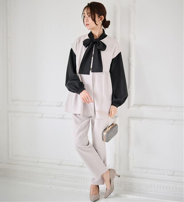 RANAN（ラナン）の「洗える！ペプラムギャザーベストセットアップ（パンツスーツ）」｜詳細画像