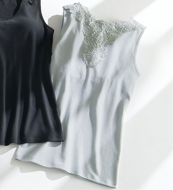 LAVIENNE（ラヴィエンヌ）の「カップ付バックレースタンクトップ（肌着・インナーウェア）」｜ライトグレー